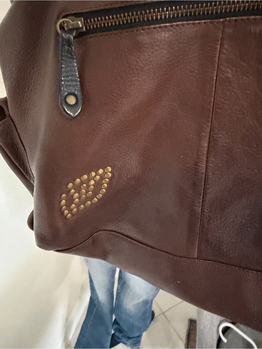 Betsey Johnson Brown Leather Heart Bowler Hobo Bag Large Studded - Picture 7 of 16
